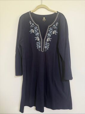 Spartina 449 Navy Dress with Light Blue Floral Embroidery
